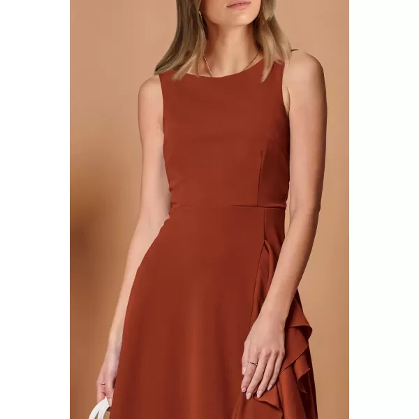 imagePRETTYGARDEN Womens Midi Summer Dresses Sleeveless Flared A Line Asymmetrical Ruffle Flowy Cocktail Party DressDark Brown