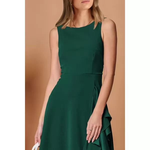 imagePRETTYGARDEN Womens Midi Summer Dresses Sleeveless Flared A Line Asymmetrical Ruffle Flowy Cocktail Party DressDark Green