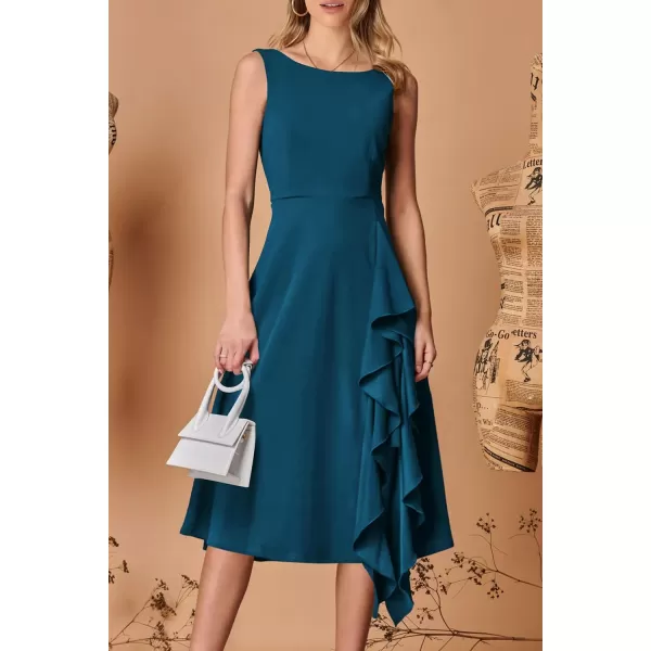 imagePRETTYGARDEN Womens Midi Summer Dresses Sleeveless Flared A Line Asymmetrical Ruffle Flowy Cocktail Party DressLake Blue