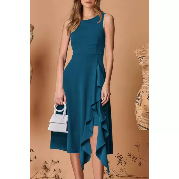imagePRETTYGARDEN Womens Midi Summer Dresses Sleeveless Flared A Line Asymmetrical Ruffle Flowy Cocktail Party DressLake Blue