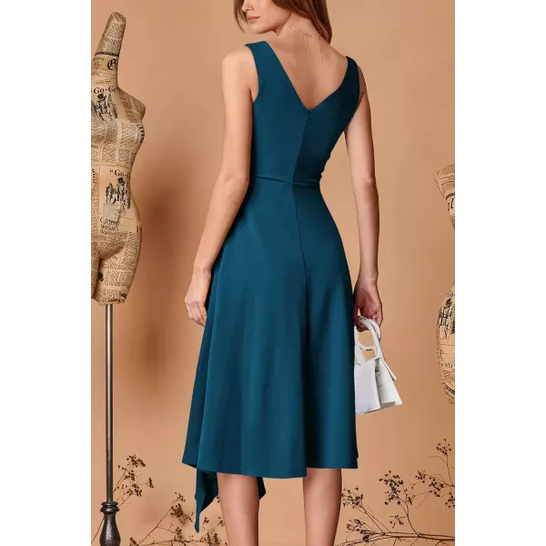 imagePRETTYGARDEN Womens Midi Summer Dresses Sleeveless Flared A Line Asymmetrical Ruffle Flowy Cocktail Party DressLake Blue