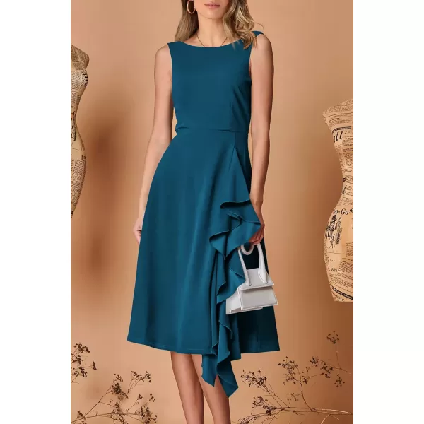 imagePRETTYGARDEN Womens Midi Summer Dresses Sleeveless Flared A Line Asymmetrical Ruffle Flowy Cocktail Party DressLake Blue