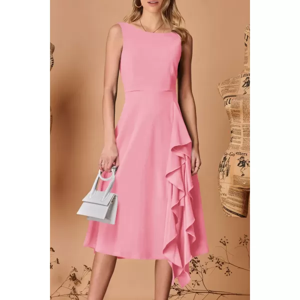 imagePRETTYGARDEN Womens Midi Summer Dresses Sleeveless Flared A Line Asymmetrical Ruffle Flowy Cocktail Party DressLight Pink