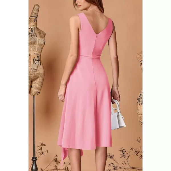 imagePRETTYGARDEN Womens Midi Summer Dresses Sleeveless Flared A Line Asymmetrical Ruffle Flowy Cocktail Party DressLight Pink
