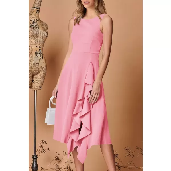 imagePRETTYGARDEN Womens Midi Summer Dresses Sleeveless Flared A Line Asymmetrical Ruffle Flowy Cocktail Party DressLight Pink