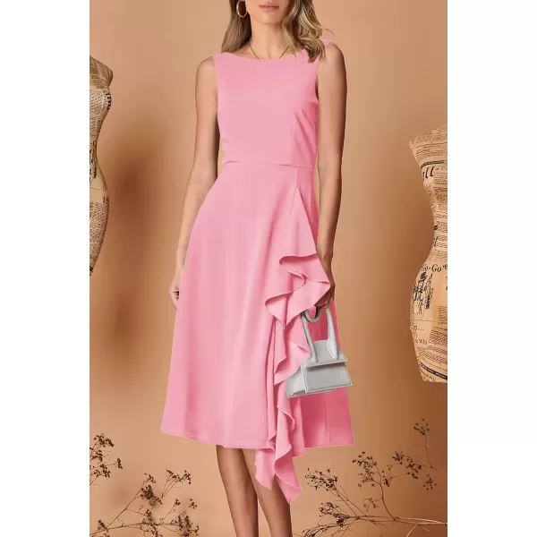 imagePRETTYGARDEN Womens Midi Summer Dresses Sleeveless Flared A Line Asymmetrical Ruffle Flowy Cocktail Party DressLight Pink