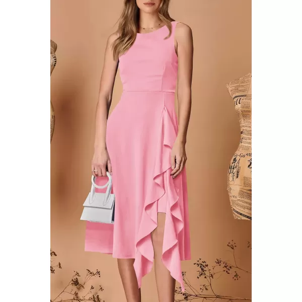imagePRETTYGARDEN Womens Midi Summer Dresses Sleeveless Flared A Line Asymmetrical Ruffle Flowy Cocktail Party DressLight Pink