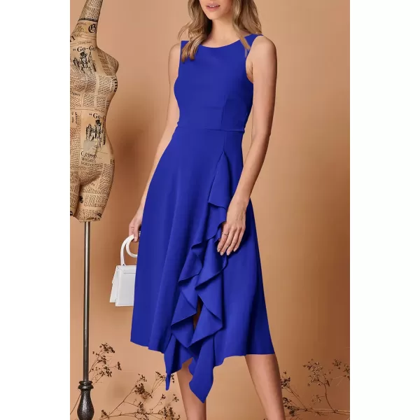 imagePRETTYGARDEN Womens Midi Summer Dresses Sleeveless Flared A Line Asymmetrical Ruffle Flowy Cocktail Party DressRoyal Blue