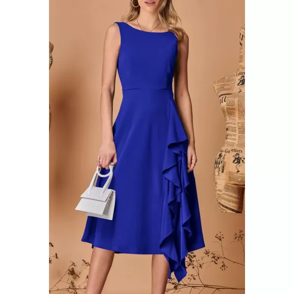 imagePRETTYGARDEN Womens Midi Summer Dresses Sleeveless Flared A Line Asymmetrical Ruffle Flowy Cocktail Party DressRoyal Blue