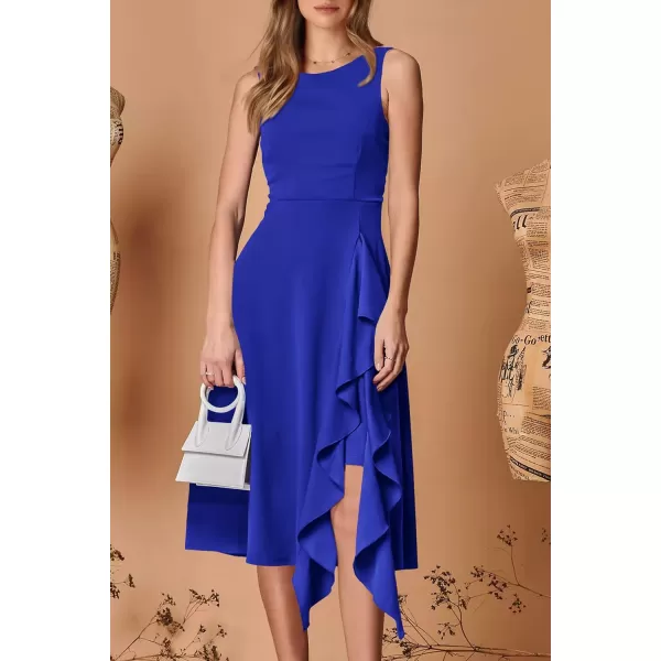 imagePRETTYGARDEN Womens Midi Summer Dresses Sleeveless Flared A Line Asymmetrical Ruffle Flowy Cocktail Party DressRoyal Blue