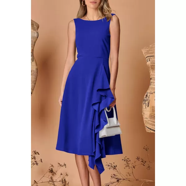 imagePRETTYGARDEN Womens Midi Summer Dresses Sleeveless Flared A Line Asymmetrical Ruffle Flowy Cocktail Party DressRoyal Blue