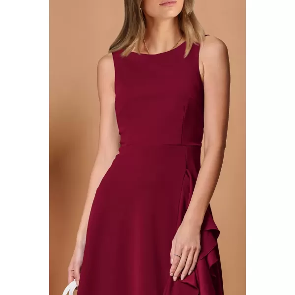 imagePRETTYGARDEN Womens Midi Summer Dresses Sleeveless Flared A Line Asymmetrical Ruffle Flowy Cocktail Party DressWine Red