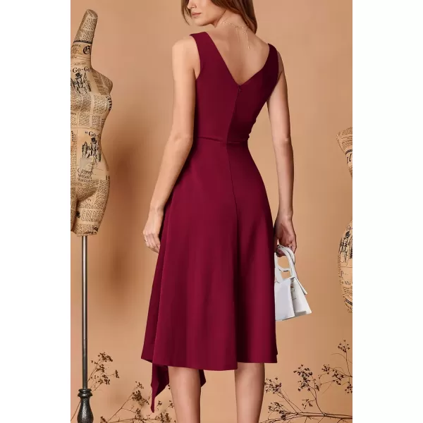 imagePRETTYGARDEN Womens Midi Summer Dresses Sleeveless Flared A Line Asymmetrical Ruffle Flowy Cocktail Party DressWine Red