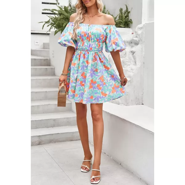 imagePRETTYGARDEN Womens Off The Shoulder Babydoll Dress Short Puff Sleeve Casual A Line Ruffle Summer DressesFloral Light Purple
