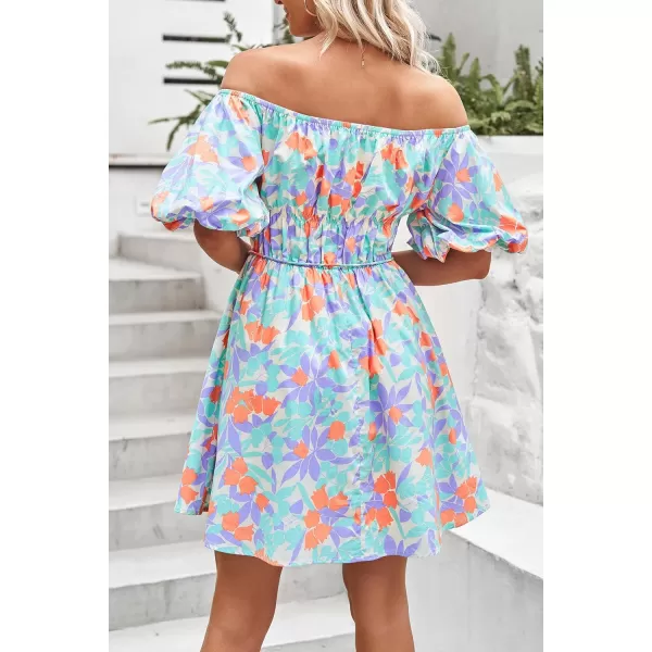 imagePRETTYGARDEN Womens Off The Shoulder Babydoll Dress Short Puff Sleeve Casual A Line Ruffle Summer DressesFloral Light Purple