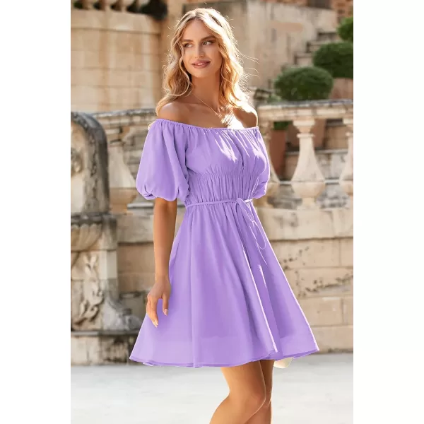 imagePRETTYGARDEN Womens Off The Shoulder Babydoll Dress Short Puff Sleeve Casual A Line Ruffle Summer DressesSolid Light Purple