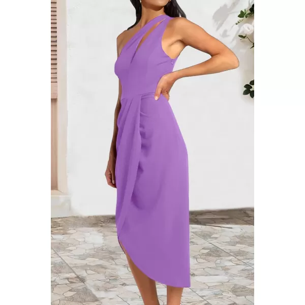 imagePRETTYGARDEN Womens One Shoulder Ruched Bodycon Dress 2024 Summer Cutout Slit Wrap Party Cocktail Midi DressesPurple