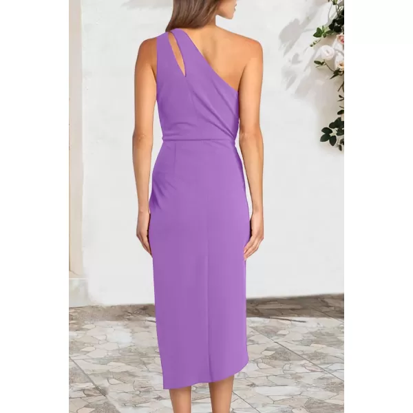 imagePRETTYGARDEN Womens One Shoulder Ruched Bodycon Dress 2024 Summer Cutout Slit Wrap Party Cocktail Midi DressesPurple