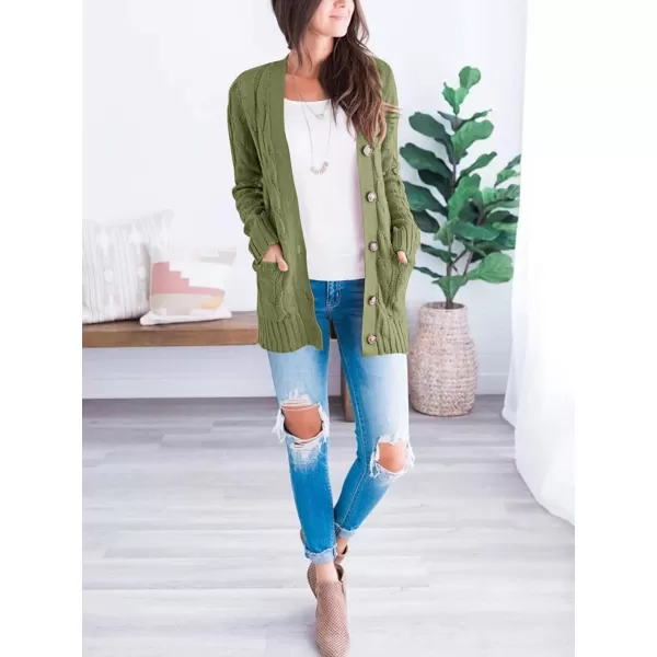 imagePRETTYGARDEN Womens Open Front Cardigan Sweaters Fashion Button Down Cable Knit Chunky Outwear CoatsArmy Green