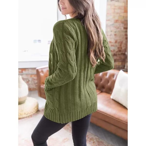 imagePRETTYGARDEN Womens Open Front Cardigan Sweaters Fashion Button Down Cable Knit Chunky Outwear CoatsArmy Green
