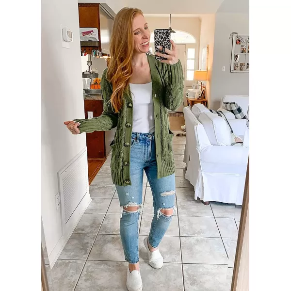 imagePRETTYGARDEN Womens Open Front Cardigan Sweaters Fashion Button Down Cable Knit Chunky Outwear CoatsArmy Green