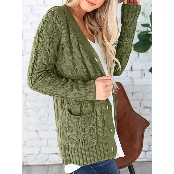 imagePRETTYGARDEN Womens Open Front Cardigan Sweaters Fashion Button Down Cable Knit Chunky Outwear CoatsArmy Green