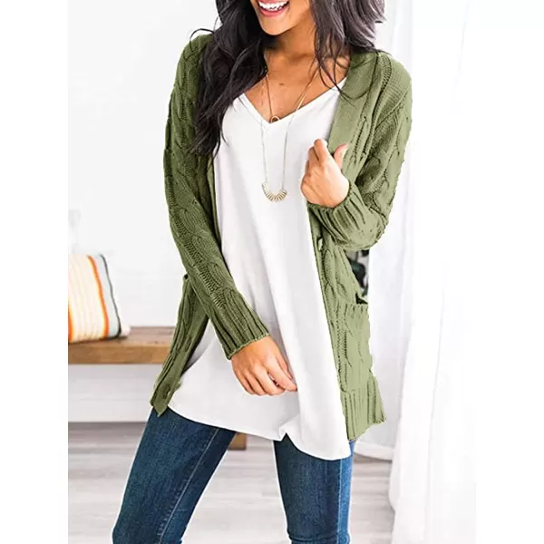 imagePRETTYGARDEN Womens Open Front Cardigan Sweaters Fashion Button Down Cable Knit Chunky Outwear CoatsArmy Green