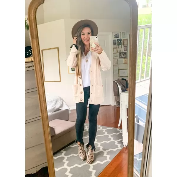 imagePRETTYGARDEN Womens Open Front Cardigan Sweaters Fashion Button Down Cable Knit Chunky Outwear CoatsBeige