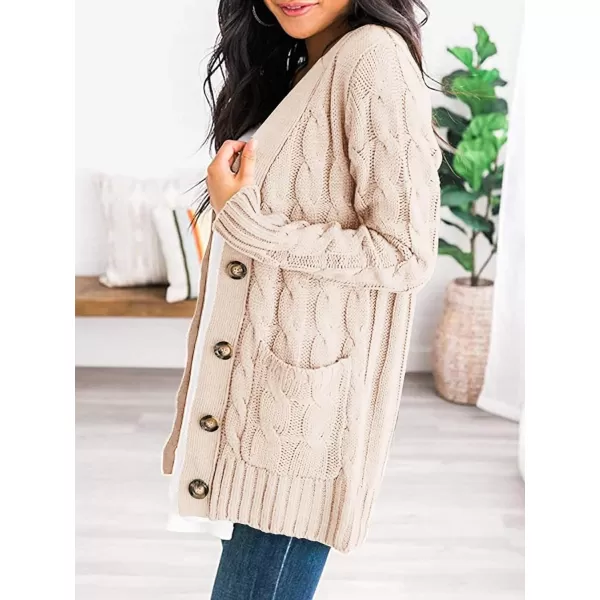 imagePRETTYGARDEN Womens Open Front Cardigan Sweaters Fashion Button Down Cable Knit Chunky Outwear CoatsBeige