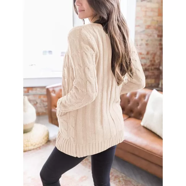 imagePRETTYGARDEN Womens Open Front Cardigan Sweaters Fashion Button Down Cable Knit Chunky Outwear CoatsBeige