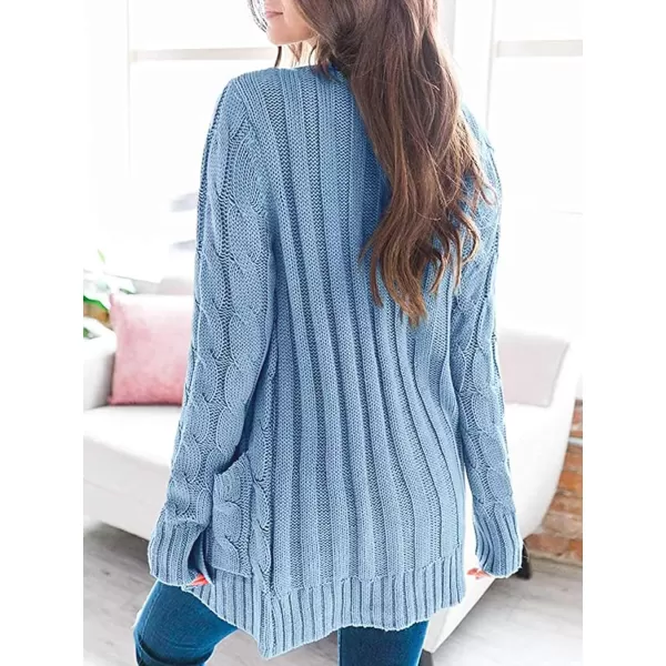 imagePRETTYGARDEN Womens Open Front Cardigan Sweaters Fashion Button Down Cable Knit Chunky Outwear CoatsBlue