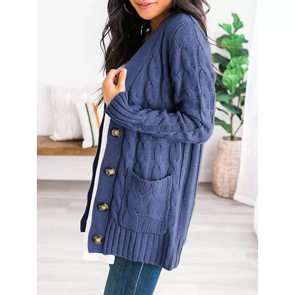 imagePRETTYGARDEN Womens Open Front Cardigan Sweaters Fashion Button Down Cable Knit Chunky Outwear CoatsBlue Grey
