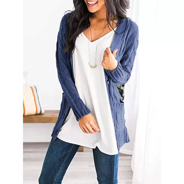 imagePRETTYGARDEN Womens Open Front Cardigan Sweaters Fashion Button Down Cable Knit Chunky Outwear CoatsBlue Grey