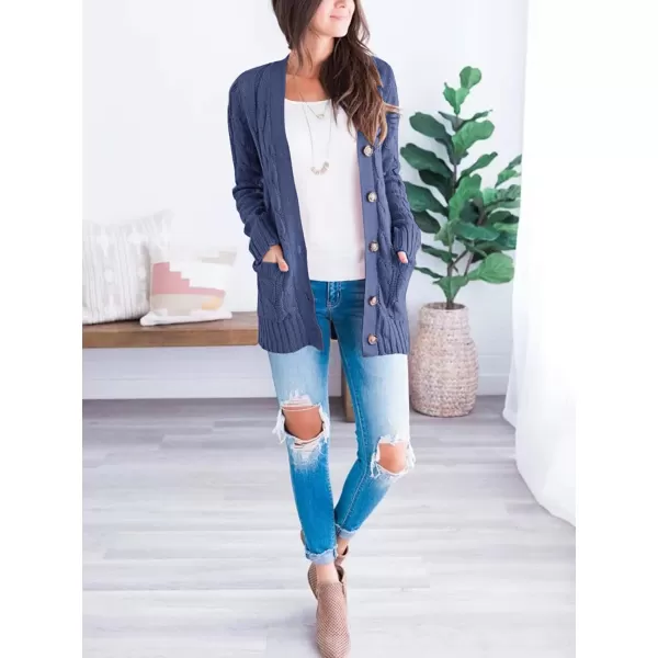 imagePRETTYGARDEN Womens Open Front Cardigan Sweaters Fashion Button Down Cable Knit Chunky Outwear CoatsBlue Grey