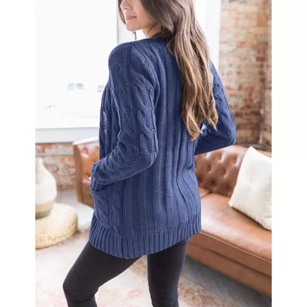 imagePRETTYGARDEN Womens Open Front Cardigan Sweaters Fashion Button Down Cable Knit Chunky Outwear CoatsBlue Grey