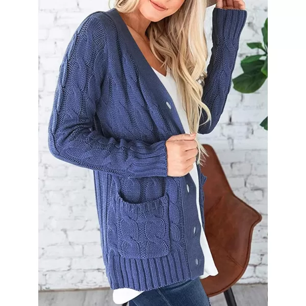 imagePRETTYGARDEN Womens Open Front Cardigan Sweaters Fashion Button Down Cable Knit Chunky Outwear CoatsBlue Grey