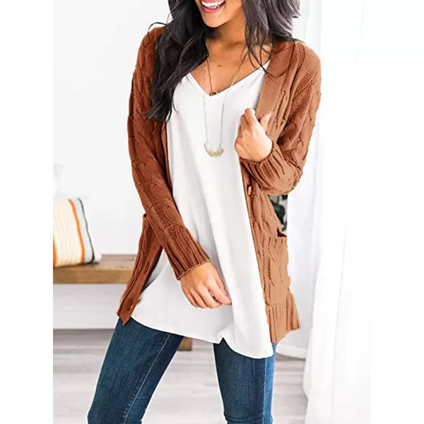 imagePRETTYGARDEN Womens Open Front Cardigan Sweaters Fashion Button Down Cable Knit Chunky Outwear CoatsBrown