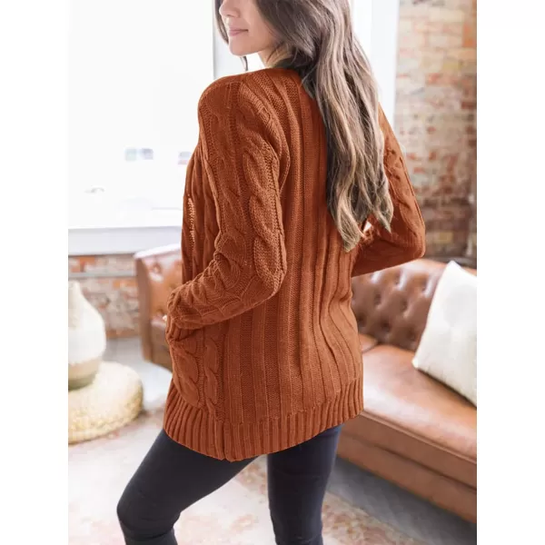 imagePRETTYGARDEN Womens Open Front Cardigan Sweaters Fashion Button Down Cable Knit Chunky Outwear CoatsBrown