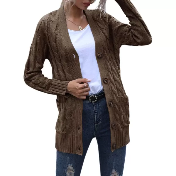 imagePRETTYGARDEN Womens Open Front Cardigan Sweaters Fashion Button Down Cable Knit Chunky Outwear CoatsCoffee