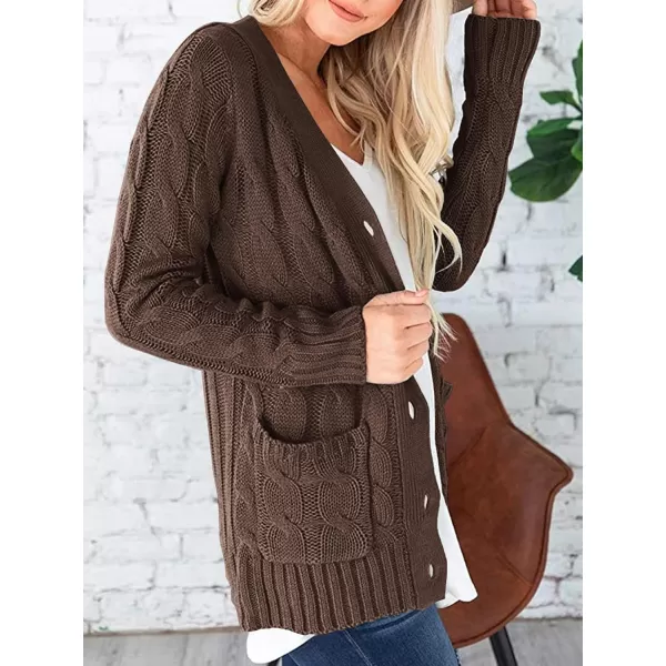 imagePRETTYGARDEN Womens Open Front Cardigan Sweaters Fashion Button Down Cable Knit Chunky Outwear CoatsCoffee