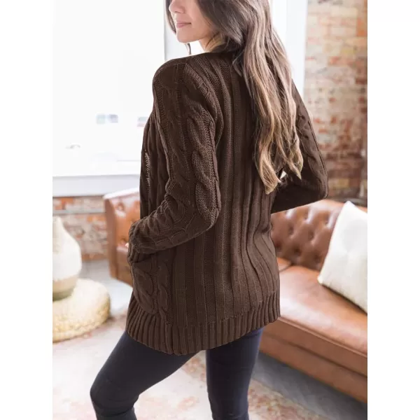 imagePRETTYGARDEN Womens Open Front Cardigan Sweaters Fashion Button Down Cable Knit Chunky Outwear CoatsCoffee