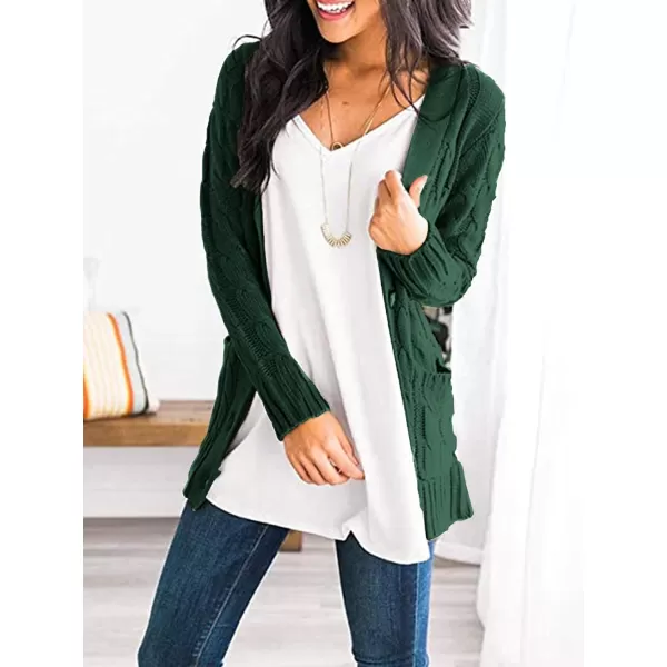 imagePRETTYGARDEN Womens Open Front Cardigan Sweaters Fashion Button Down Cable Knit Chunky Outwear CoatsDark Green