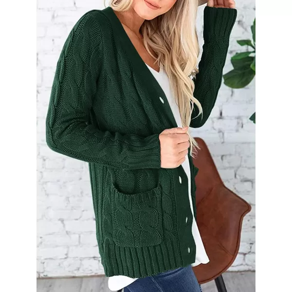 imagePRETTYGARDEN Womens Open Front Cardigan Sweaters Fashion Button Down Cable Knit Chunky Outwear CoatsDark Green