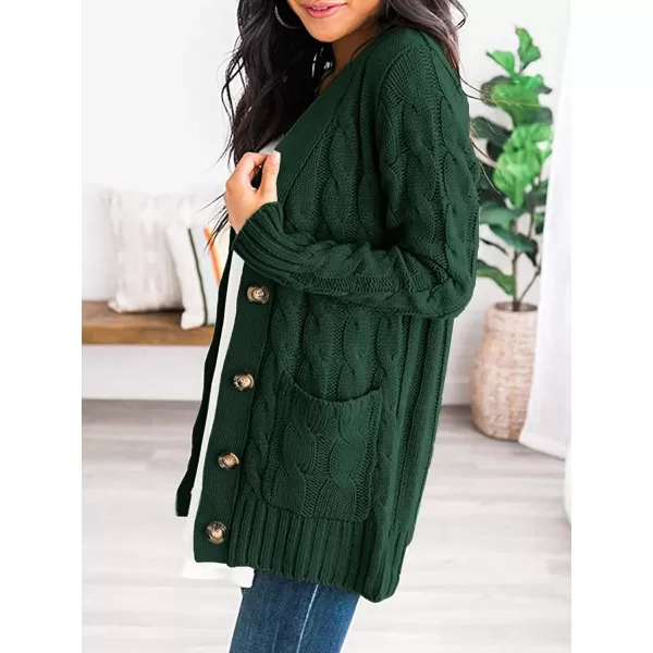 imagePRETTYGARDEN Womens Open Front Cardigan Sweaters Fashion Button Down Cable Knit Chunky Outwear CoatsDark Green