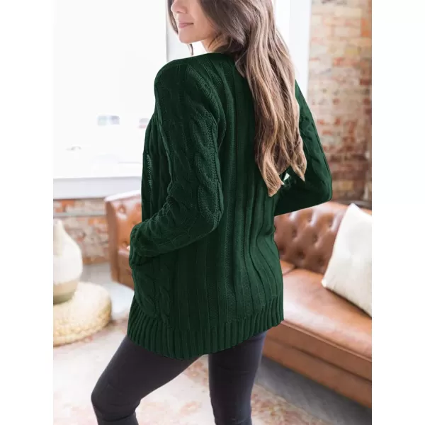 imagePRETTYGARDEN Womens Open Front Cardigan Sweaters Fashion Button Down Cable Knit Chunky Outwear CoatsDark Green