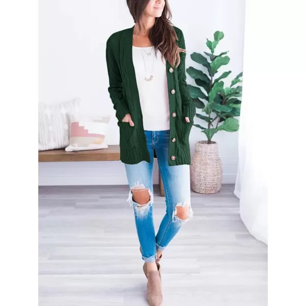 imagePRETTYGARDEN Womens Open Front Cardigan Sweaters Fashion Button Down Cable Knit Chunky Outwear CoatsDark Green