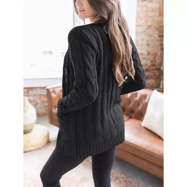 imagePRETTYGARDEN Womens Open Front Cardigan Sweaters Fashion Button Down Cable Knit Chunky Outwear CoatsDark Grey