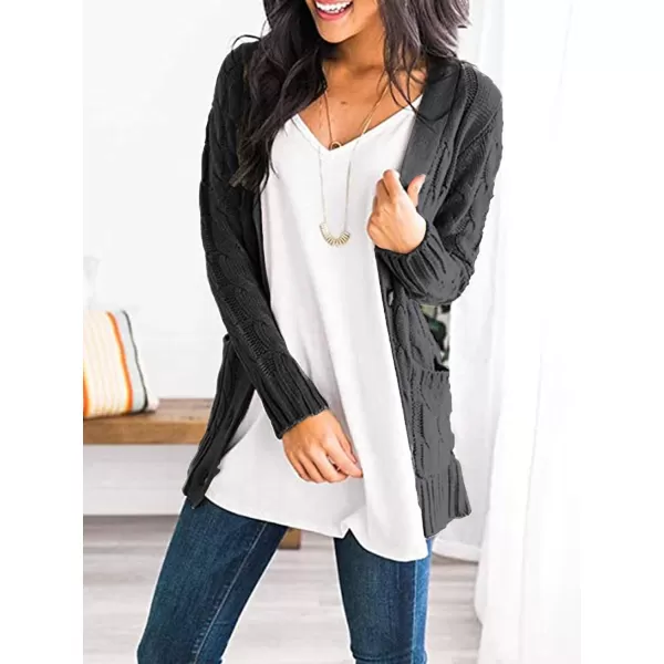 imagePRETTYGARDEN Womens Open Front Cardigan Sweaters Fashion Button Down Cable Knit Chunky Outwear CoatsDark Grey