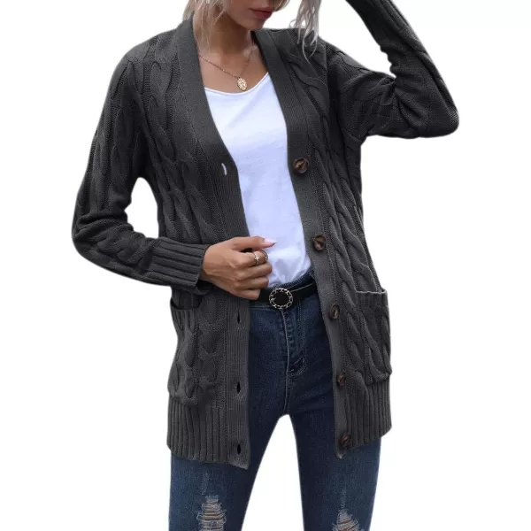 imagePRETTYGARDEN Womens Open Front Cardigan Sweaters Fashion Button Down Cable Knit Chunky Outwear CoatsDark Grey