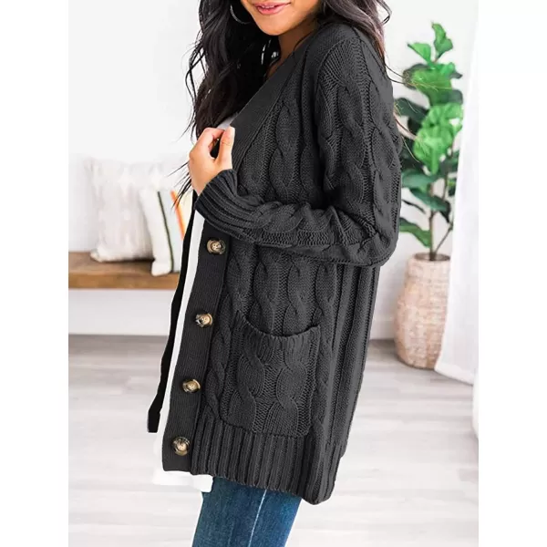 imagePRETTYGARDEN Womens Open Front Cardigan Sweaters Fashion Button Down Cable Knit Chunky Outwear CoatsDark Grey